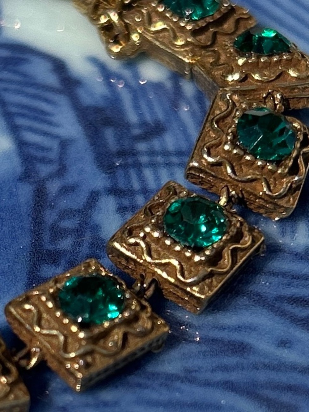 Mid Century Goldette Green Stone Bracelet